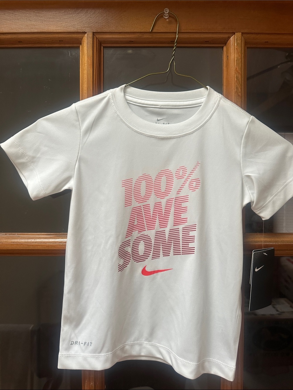 Nike White Short-Sleeve Tee with Pink '100% AWESOME' Graphic
